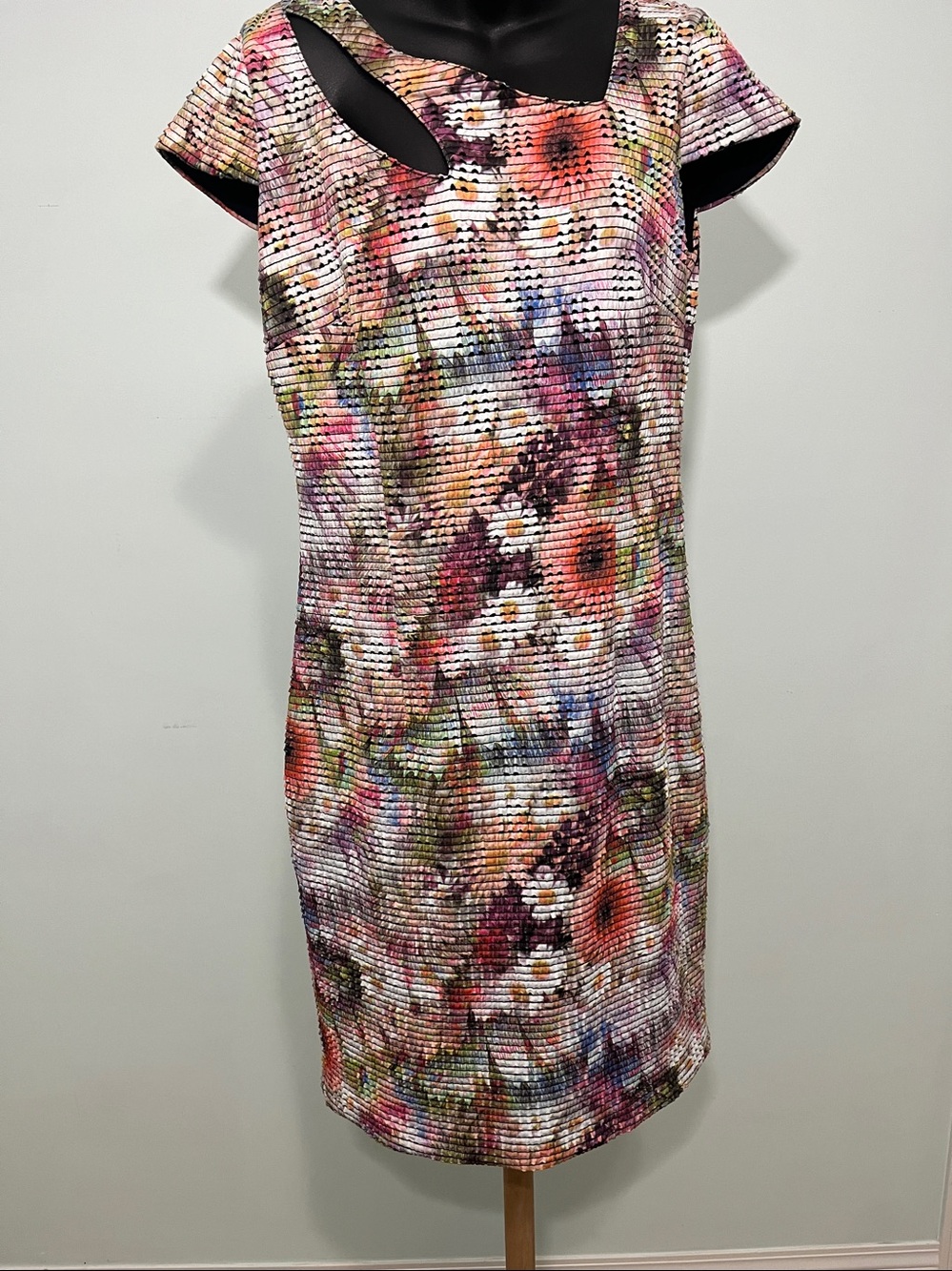 Joseph Ribkoff Textured Floral Cutout Asymmetric Dress Size 8
